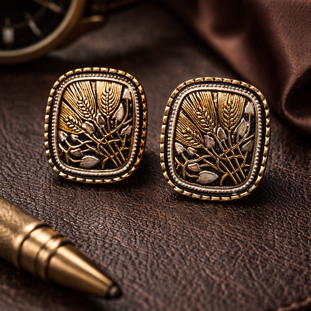 Vintage Wheat 10 Kt Gold Motif Cufflinks